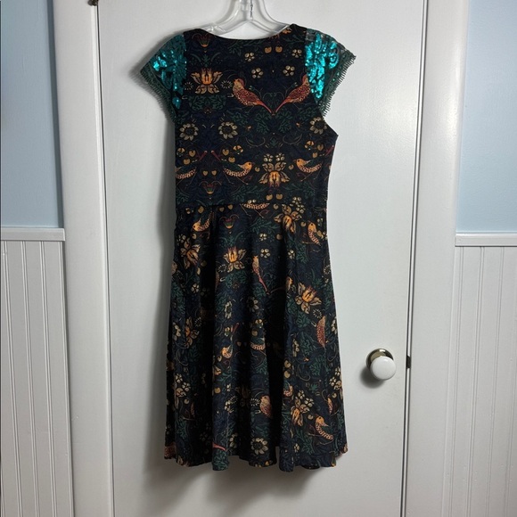 ANTHROPOLOGIE Eva Franco larksong Corduroy Birds Sequin Dress Size 8 - Picture 10 of 13